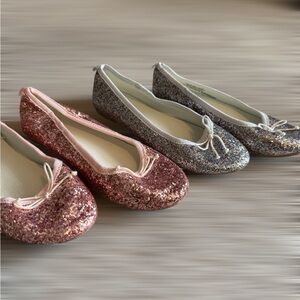 2 pair J. Crew crewcuts Girls Sparkling Pink and Silver Kids Ballet Flats